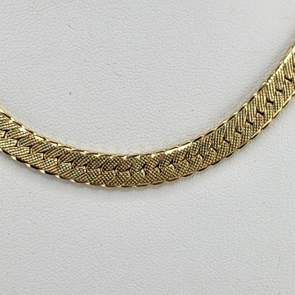 Vintage Monet Gold Tone Flat Herringbone Choker‎ Necklace READ